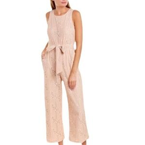 VINCE CAMUTO NWT Eyelet Lace Tie Waist Jumpsuit Size 10 in Pink Blush